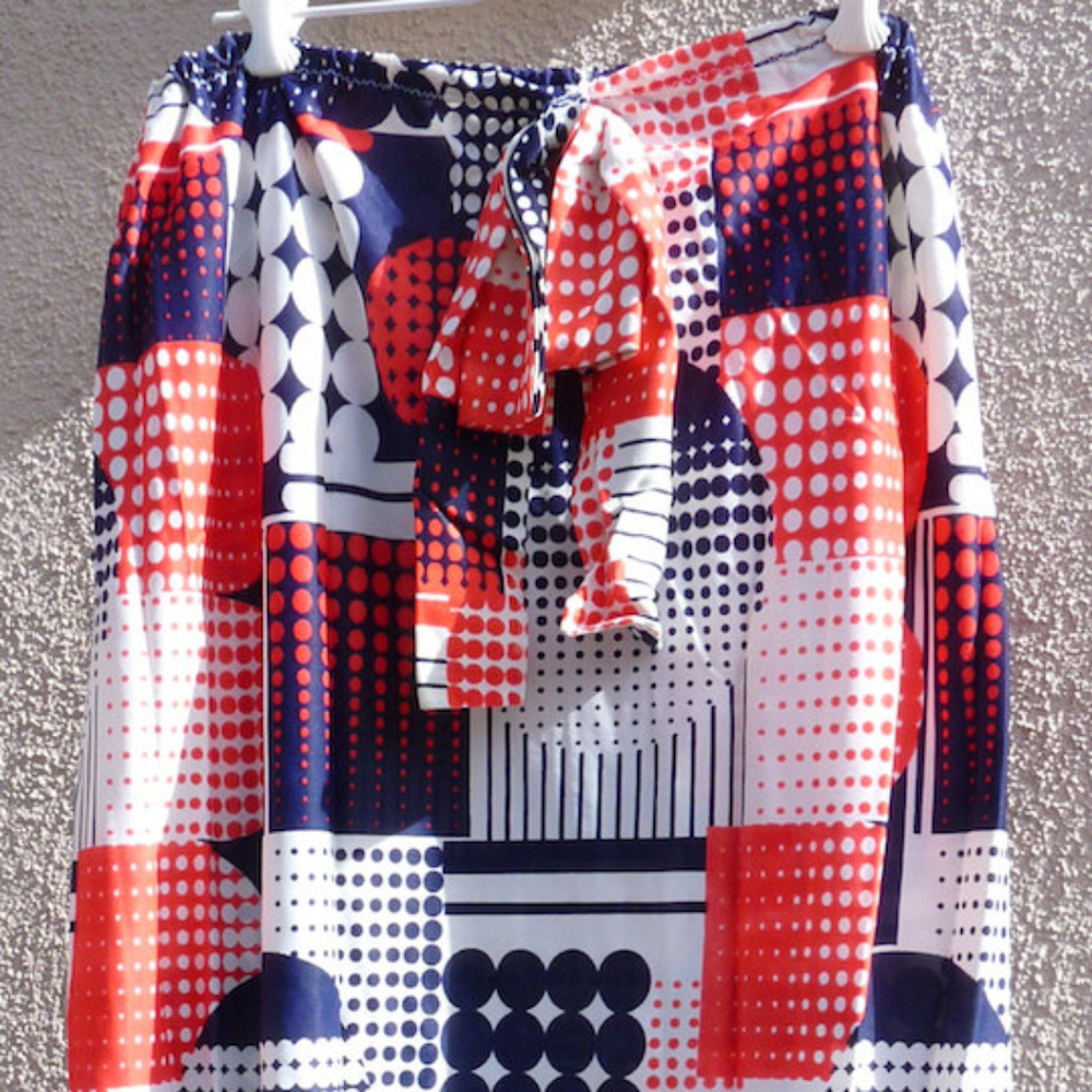 Vintage knit skirt red white blue mod maxi patio